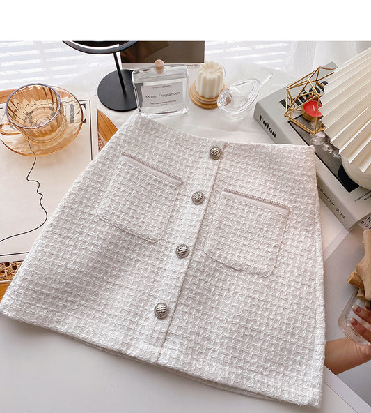 Design sense solid color casual high waist single breasted A-line wrap hip skirt  5550