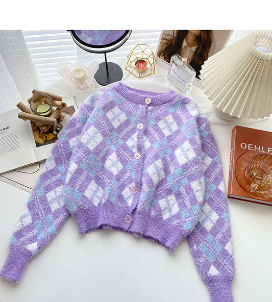 Koreanische Version des süßen alternden kleinen Ling-Gitter-Langarmoberteils 6009 im ausländischen Stil