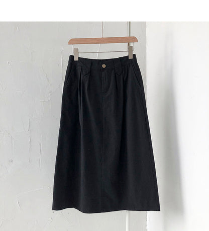New Korean version Sen series retro semi elastic waist over knee split skirt  5687