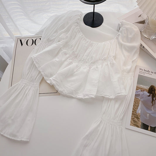 Haut à col carré et manches évasées plissées 6296