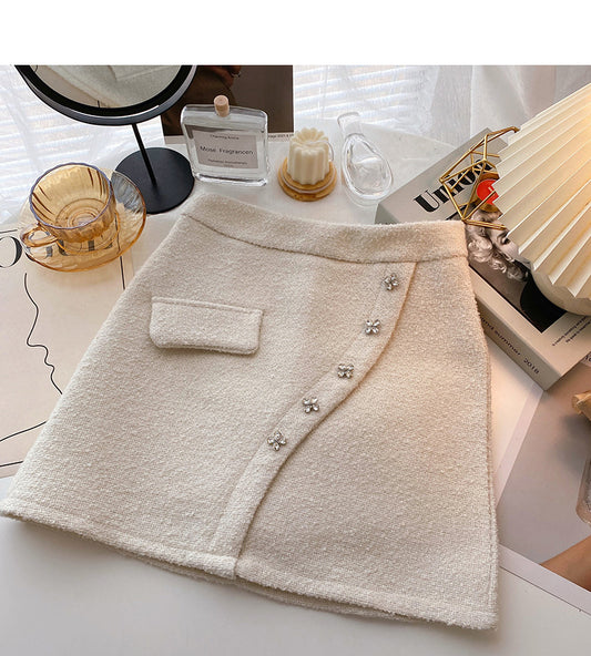 Design sense irregular diamond inlaid decorative high waist A-shaped skirt  5599