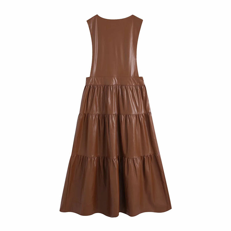 Sleeveless backless vest skirt knee length dress A-line skirt  7144