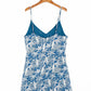 Small suspender blue print short retro front split dress  7064