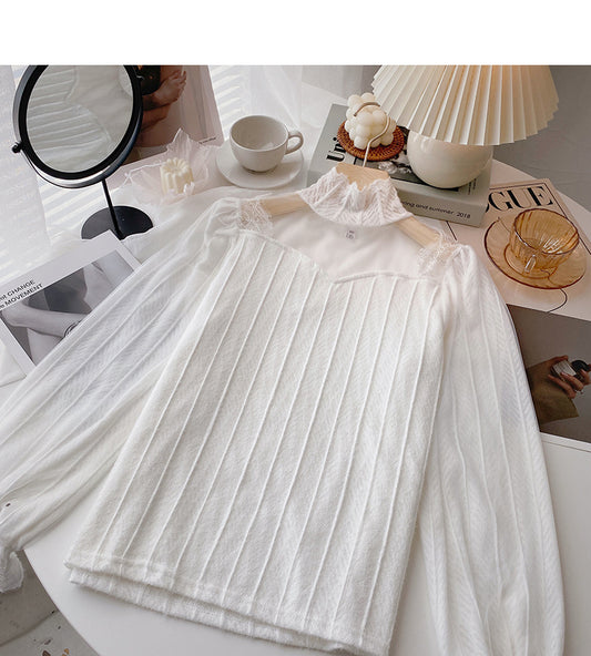 Chemise à col montant avec fond en dentelle épaisse Design sense 6361