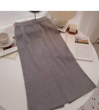 Retro and versatile back split high waist A-shaped thread skirt  5765