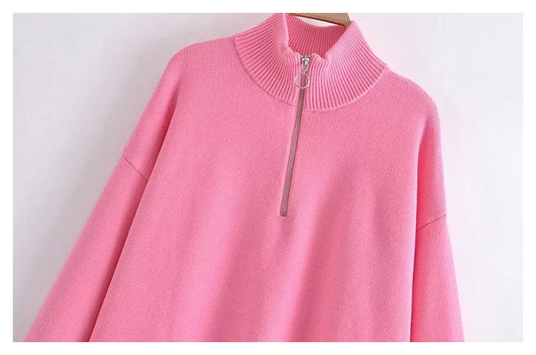 Simple and versatile zip high neck sweater  7515