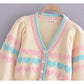 Love printed V-neck bubble sleeve knitted cardigan  7191