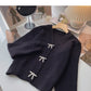 Pullover mit V-Ausschnitt, Strickjacke für Damen, koreanisches Schleifenknopf-Design, Top 6176