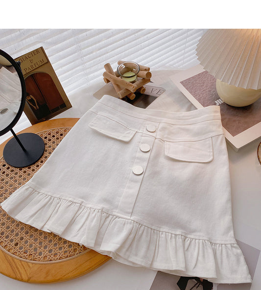 New Korean slim single breasted A-line skirt  5670