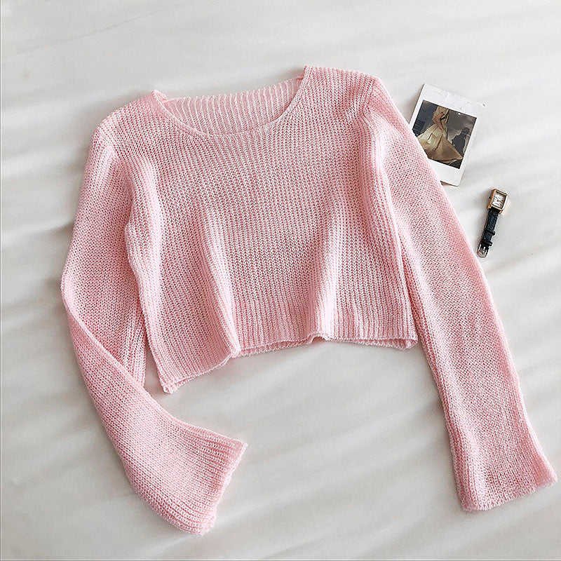 Age reducing candy color sweater casual slim long sleeve bottomed top  6490