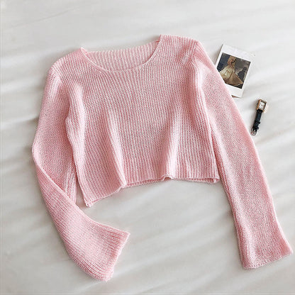 Age reducing candy color sweater casual slim long sleeve bottomed top  6490