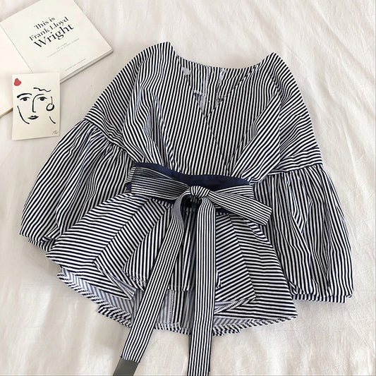 La nouvelle fermeture à la taille à rayures avec nœud papillon coréen est polyvalente 6238