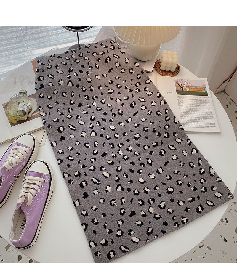 Temperament: Hong Kong style leisure retro leopard print high waist A-line skirt  5757