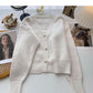 Solid V-Neck long sleeve bright silk sweater coat  6115