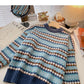 Vintage jacquard contrast Pullover long sleeve sweater  6107