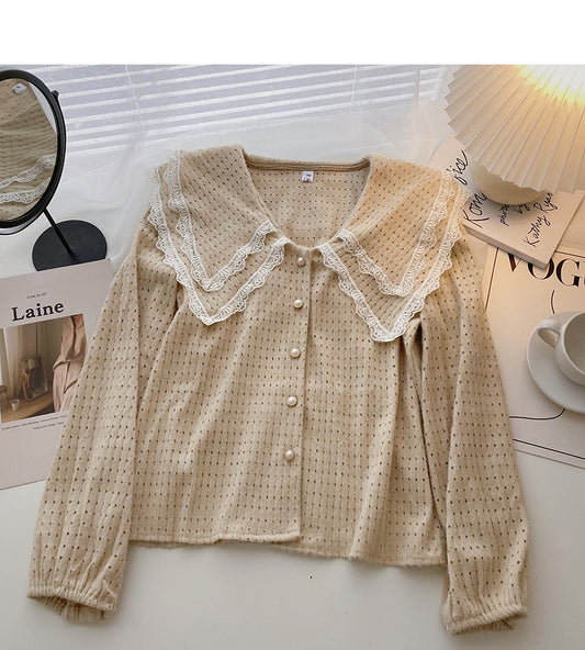 Baby-Kragen-Design-Shirt Spitzen-Langarm-Top 6336