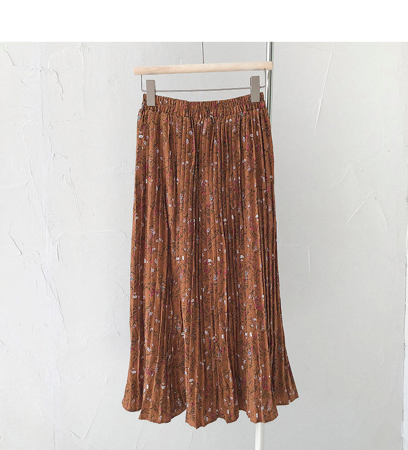 New port style pleated high waist thin medium length skirt  5681