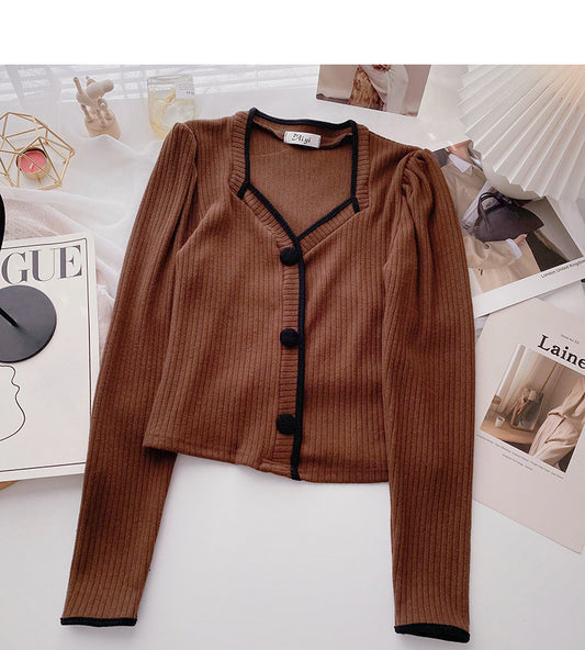 Pull français à petit col carré et manches longues, haut assorti de couleur 6695