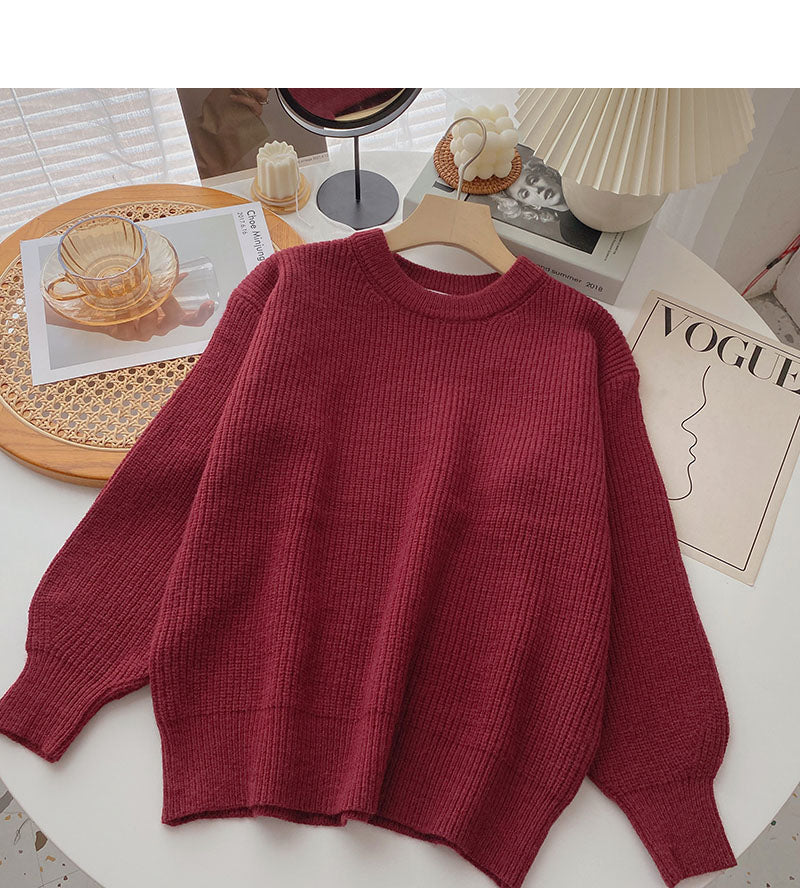 Lazy style solid color Vintage sweater long sleeve Pullover Top  6105