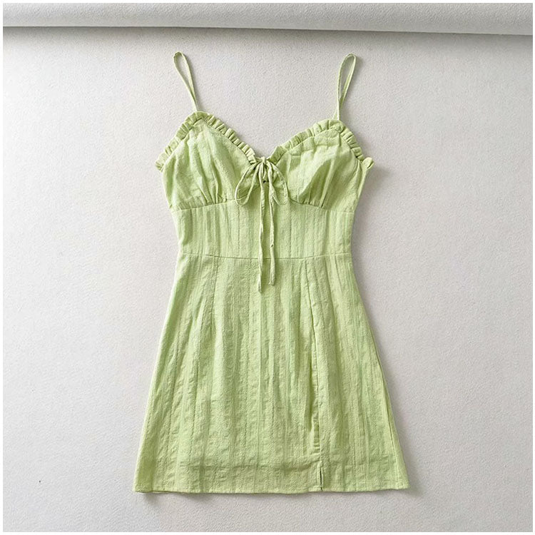 Bow suspender dress short skirt female  7080