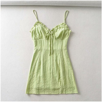 Bow suspender dress short skirt female  7080