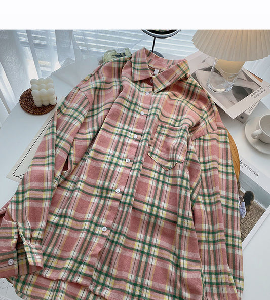 Chemise ample à carreaux vintage à manches longues 6298
