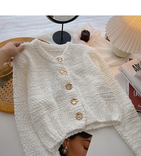 Koreanische Version einreihiges Retro-Fashion Slim Short Long Sleeve Top 5984