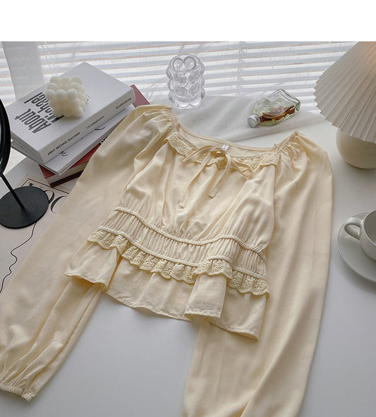 Haut à manches courtes et col carré avec empiècement en dentelle tendance 6293