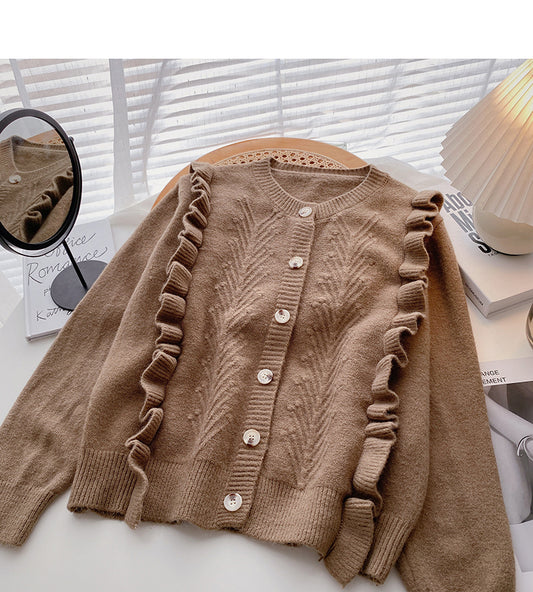 Einreihiger, langärmliger Pullover mit Pilzkantennähten 5910