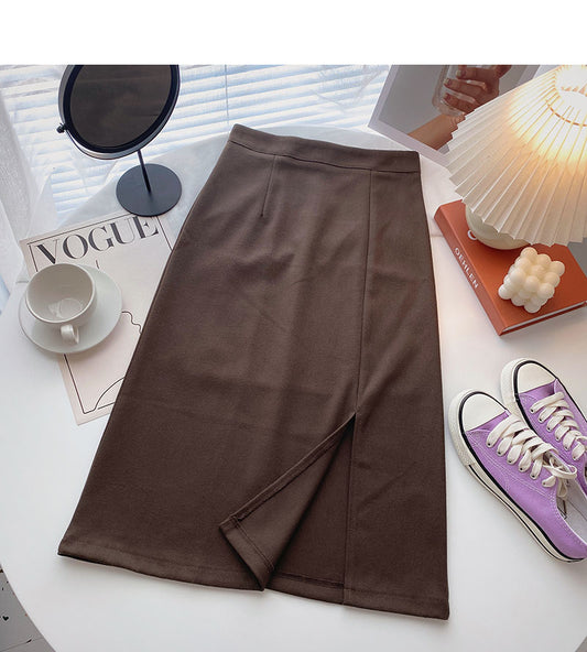 Retro split mid length slim A-line skirt  5703
