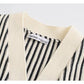 New Vintage Strickjacke mit V-Ausschnitt in Schwarz und Weiß mit vertikalen Streifen 7487