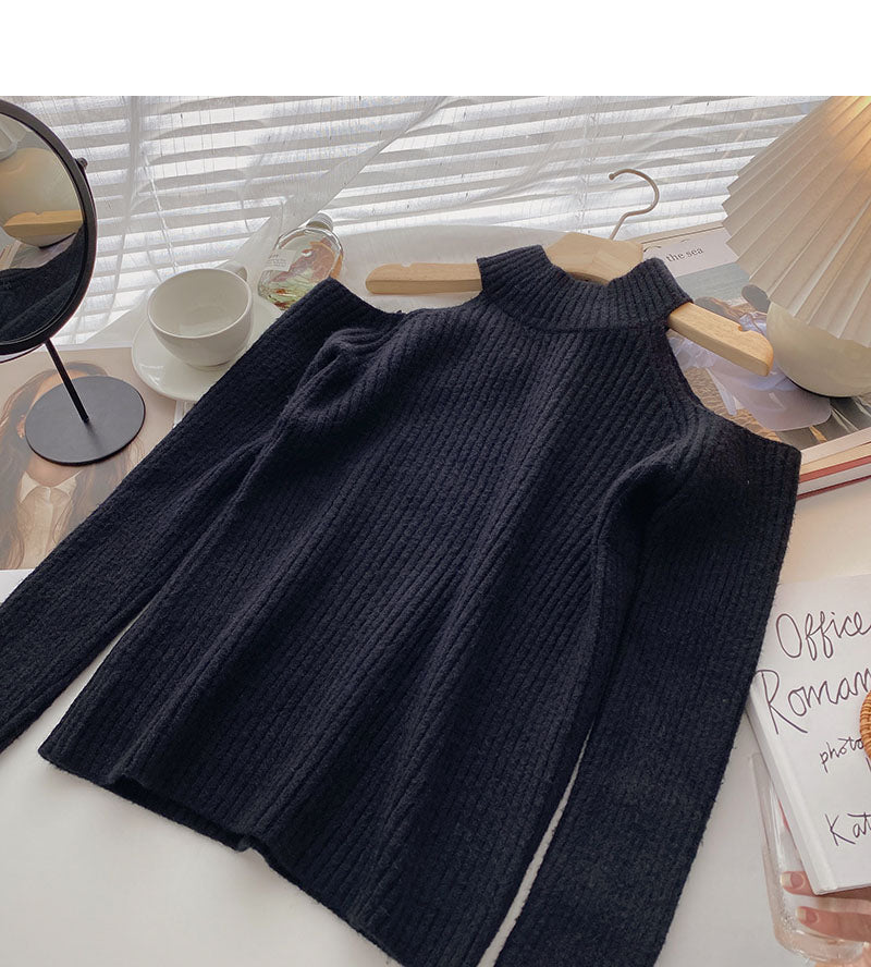 Women's slim off shoulder long sleeve sweater design  5946