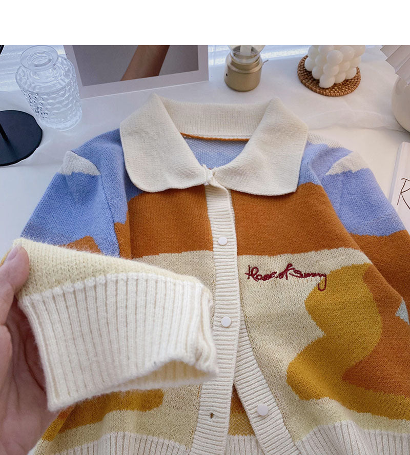 Design sense Vintage contrast long sleeve short top  5865