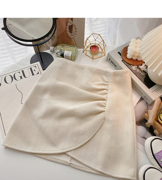 Versatile fashion retro irregular pleated high waist skirt  5577