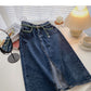 New niche design chain high waist split A-line skirt  5717