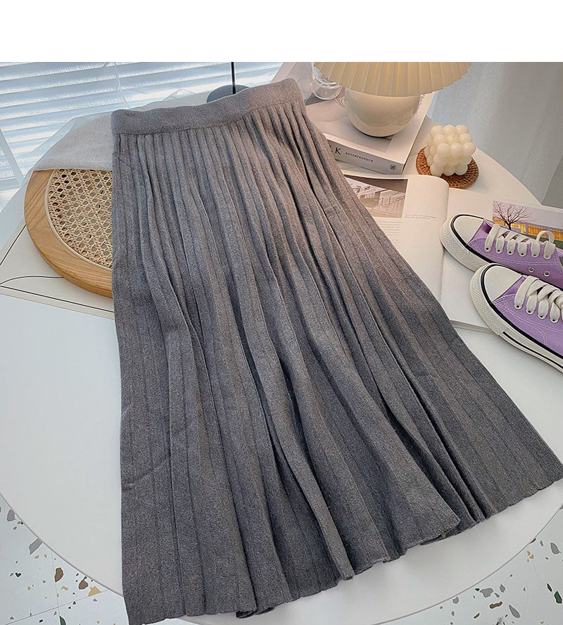 Retro fashion niche A-shaped high waist knitted skirt  5756