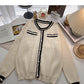 Xiaoxiangfeng color matching round neck sweater cardigan female  6011