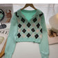 Plaid long sleeve sweater small short Pullover Top  6573