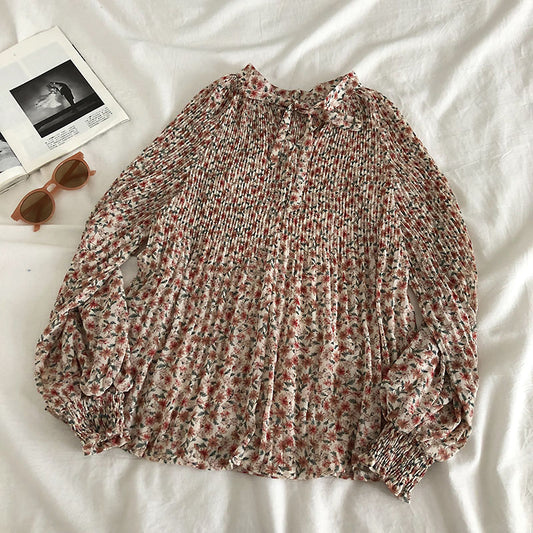 Chemise de poupée à fleurs froncées avec nœud papillon et col rond 6236