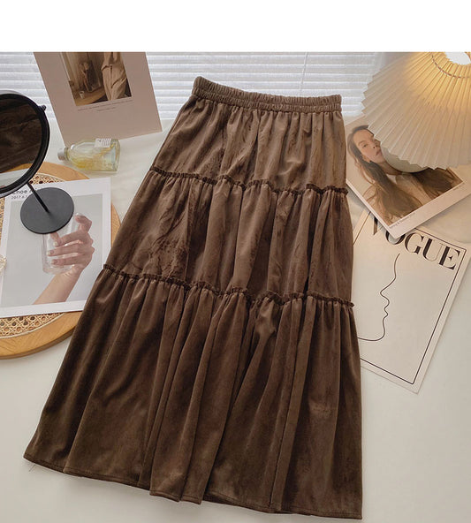 Retro High waist elastic pleated slim A-line skirt  5779
