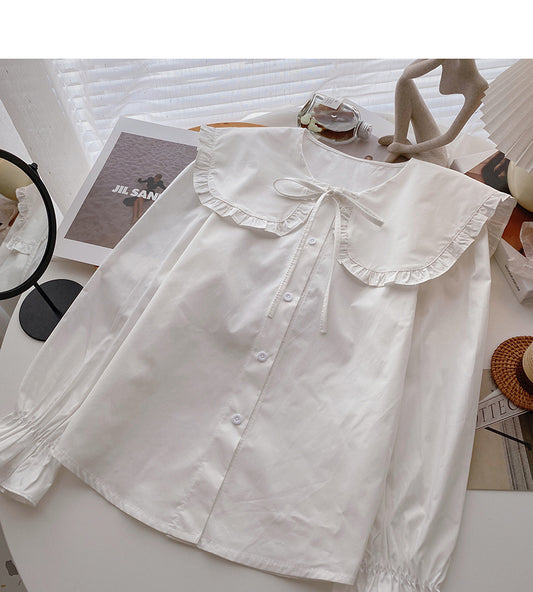 Schnüren Sie das Babykragen-Design-Shirt im ausländischen Stil mit langen Ärmeln 6357