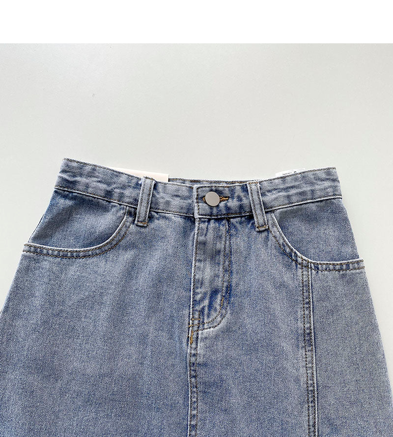 Niche design high waist split denim A-line skirt  5694