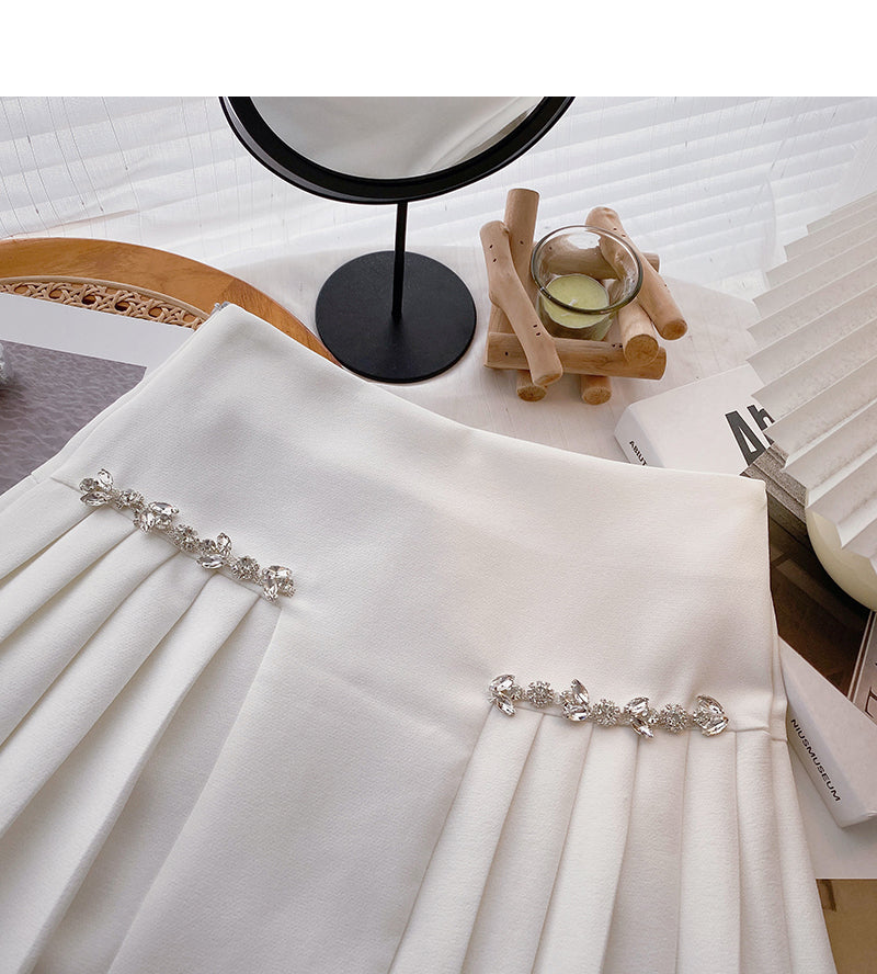 Korean diamond inlaid chain design foreign style high waist skirt  5656