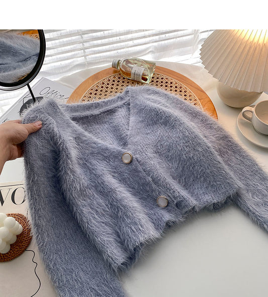 Lazy Temperament lockeres Langarm-Top mit V-Ausschnitt 5864