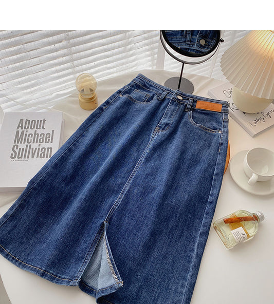 Denim skirt with high waist and split design  5698