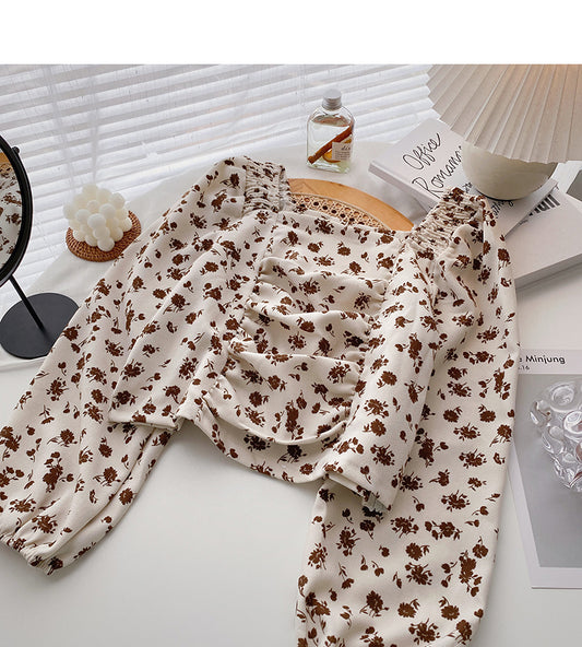 Haut plissé slim à col carré et design de niche 6304