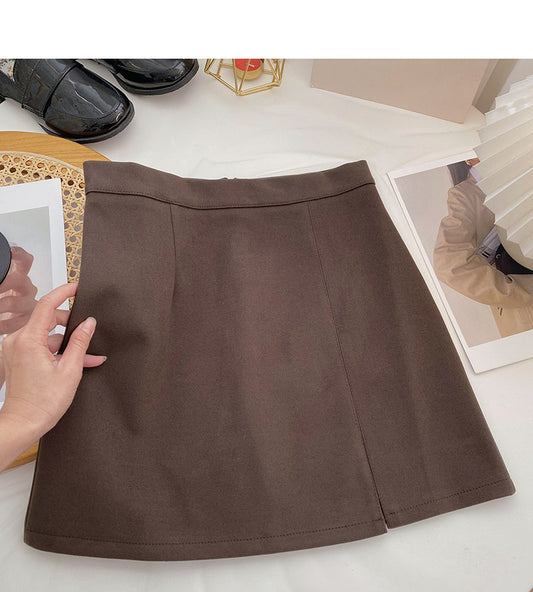 Retro temperament small split A-shaped high waist casual skirt  5553
