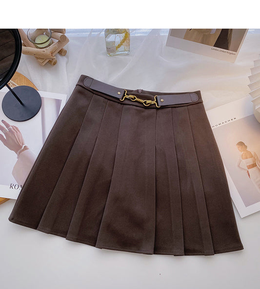 Hong Kong style leisure high waist A-line pleated skirt  5592