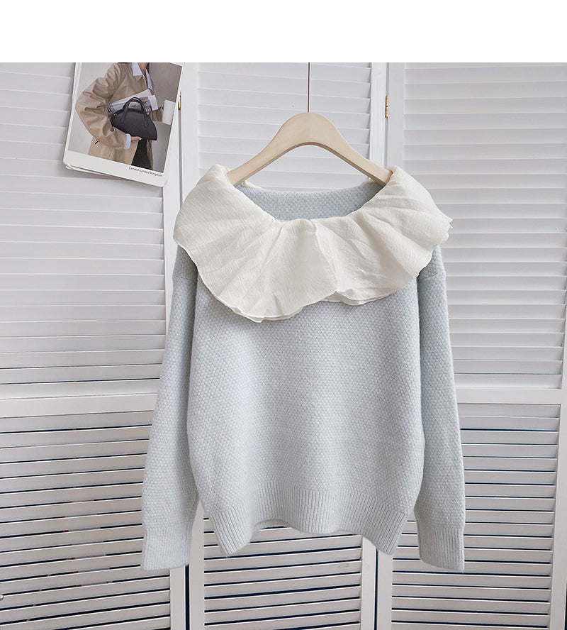 Color contrast doll neck long sleeve Pullover Sweater  6194