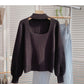 Stand collar hollowed out Lantern Sleeve Sweater  6177
